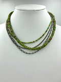 Gaspeite and Jade beaded choker with silver chains