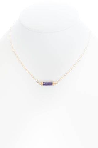 Amethyst stone in barrel shape with gold chain