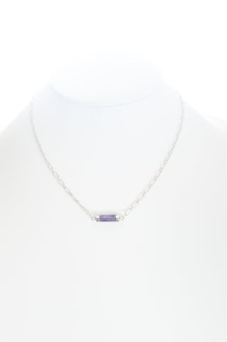 Amethyst barrel set in silver with silver-filled chain