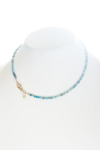 Apatite beaded choker with gold clasp and Cubic Zirconia charm