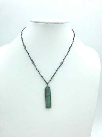 Chrysoprase (faceted) rectangle pendant with Cubic Zirconia Rosary chain 22”