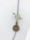 Oxidized Silver Chain with Sterling Silver Toggle with Red Garnet and Coin