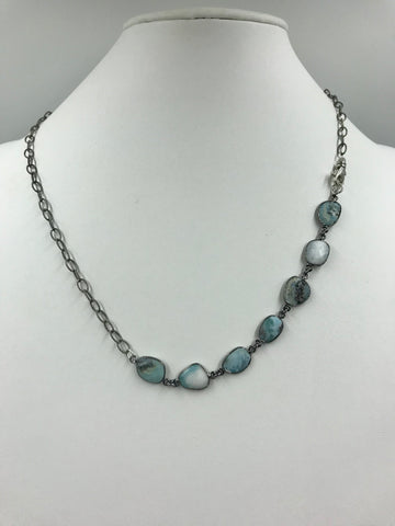 Larimar stone in silver bezel with silver-filled chain
