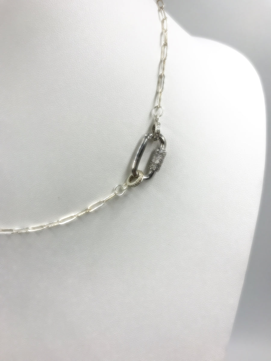 Silver Carabiner Choker Chain-Matte Paperclip Chain Necklace 19