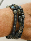 Pave Hematite Oval egg beads, round Cubic Zirconia beads with round Labradoriate Beads