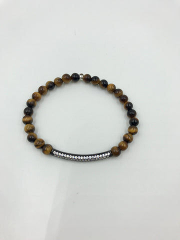 Tiger Eye bracelet with CZ pave tube connector