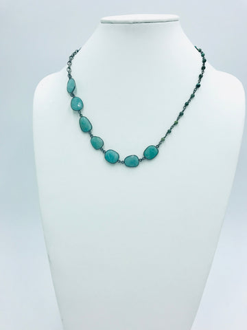 Amazonite bezel gunmetal chain w/Turquoise Jasper Rosary Chain