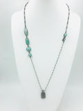 One-of-a-kind Amazonite stones in bezel with silver and rosary chain & sterling silver charm