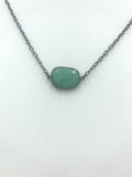 Amazonite bezel pendant with oxidized silver-filled chain and Cubic Zirconia pave  clasp
