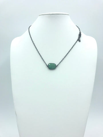 Amazonite bezel pendant with oxidized silver-filled chain and Cubic Zirconia pave  clasp