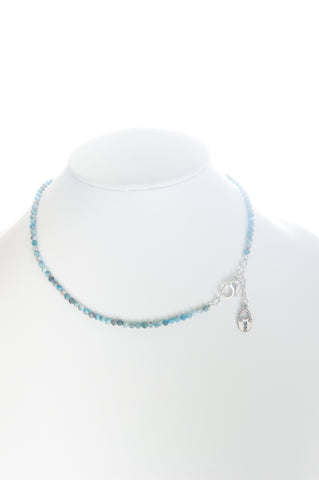 Apatite beaded choker with silver clasp and silver locket