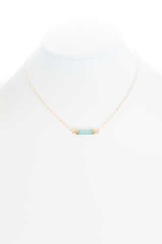 Chalcedony (Aqua) barrel shape set in gold with gold-filled chain