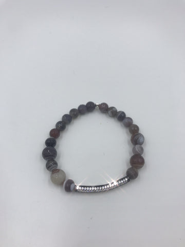 Botswana Agate bracelet with CZ pave tube connector