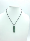 Chrysoprase (faceted) rectangle pendant with Cubic Zirconia Rosary chain 22”