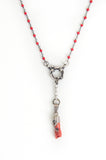 Coral rosary beads with one-of-a-kind coral charm and silver toggle