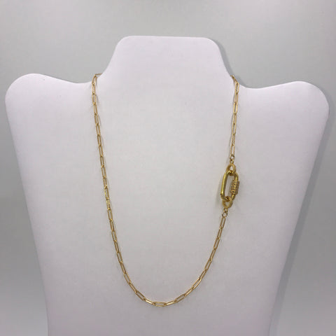 Gold necklace with pave cz gold carbiner closure