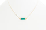 Chalcedony (green) barrel set in gold with gold-filled chain