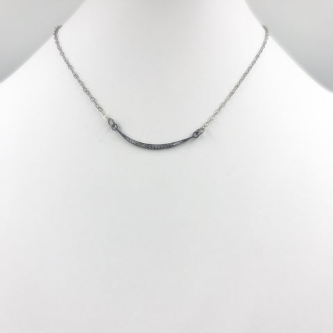Pave Cubic Zirconia pendant in gunmetal and oxidized silver-filled chain