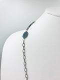 Mixed Silver Chains with dangling charms, colorful Labradorite faceted stones in bezel.