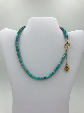 Blue Jasper Heishi beads choker with gold heart charm