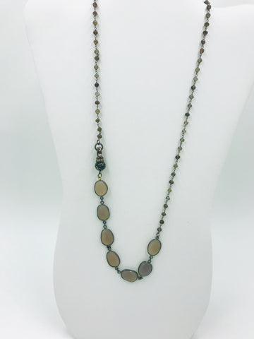 Chalcedony (Lavender) in Bezel with Smoky Quartz Rosary Chain