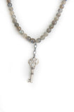 Labradorite beads, silver key charm and chunky silver chain