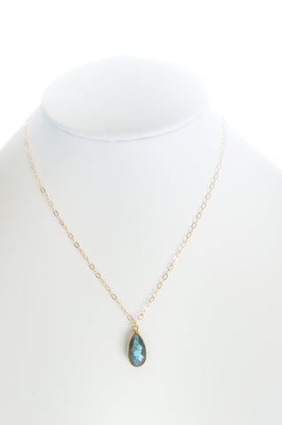 Labradorite set in gold bezel and gold-filled chain.