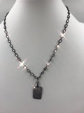 Pave CZ Dog Tag pendant w/Gunmetal copper plated chain