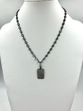 Pave CZ Dog Tag pendant w/Gunmetal copper plated chain