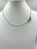 Silver necklace with pave cz gold carbiner closure