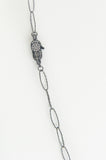 Silver Necklace with one-of-a-kind charms. Pave Cubic Zirconia clasp