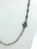Tiger Eye bezel in Sterling Silver and Tiger Eye rosary chain w/Hamsa
