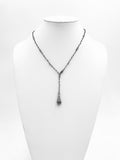 Smoky Quartz Pendant and Cubic Zirconia rosary chain with pave cz clasp 22"