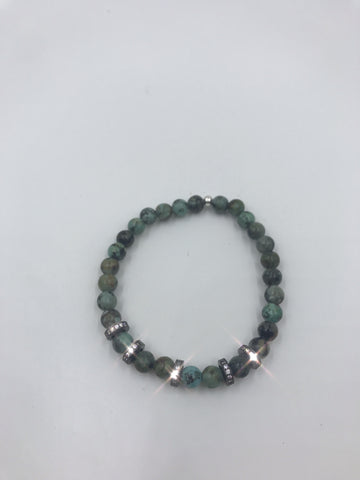 African Turquoise with thin pave cz beads