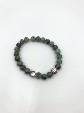 African Turquoise bracelet with round pave cz beads