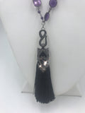 Amethyst Rosary Beads and Silver bezels with CZ Encrusted Tassel