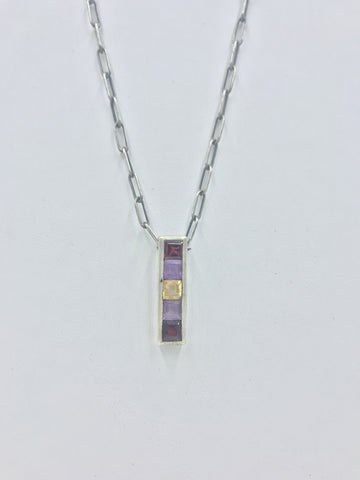 One-of-a-Kind Sterling Silver Vertical Pendant with Semi-Precious Stones